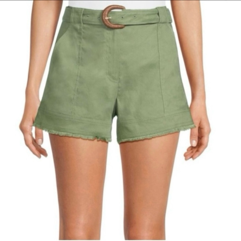 Jonathan Simkhai Kermit Verde Green High-Waist Belted Linen Shorts Sz 2
